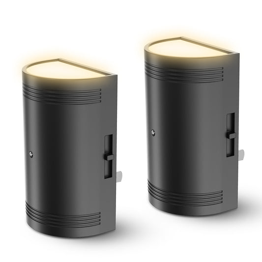 YANSUN 2-Pack 1W Black Half-Moon Plug-In Light Sensor Night Lights with Sliding Dimming, Warm 3000K, US Standard