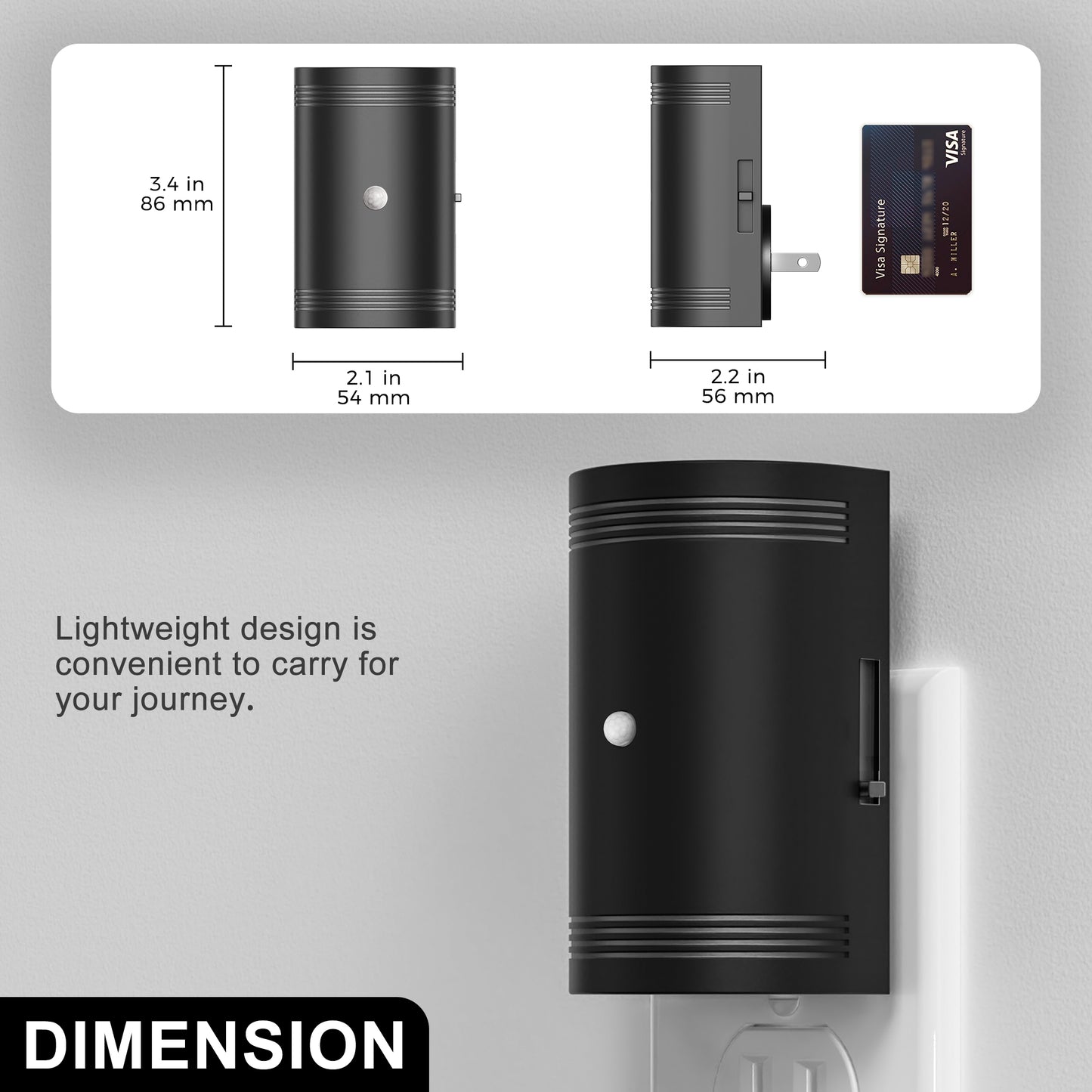 YANSUN 2-Pack 1W Black Half-Moon Plug-In Night Lights with Motion Sensor and Sliding Dimming, Warm 3000K, US Standard