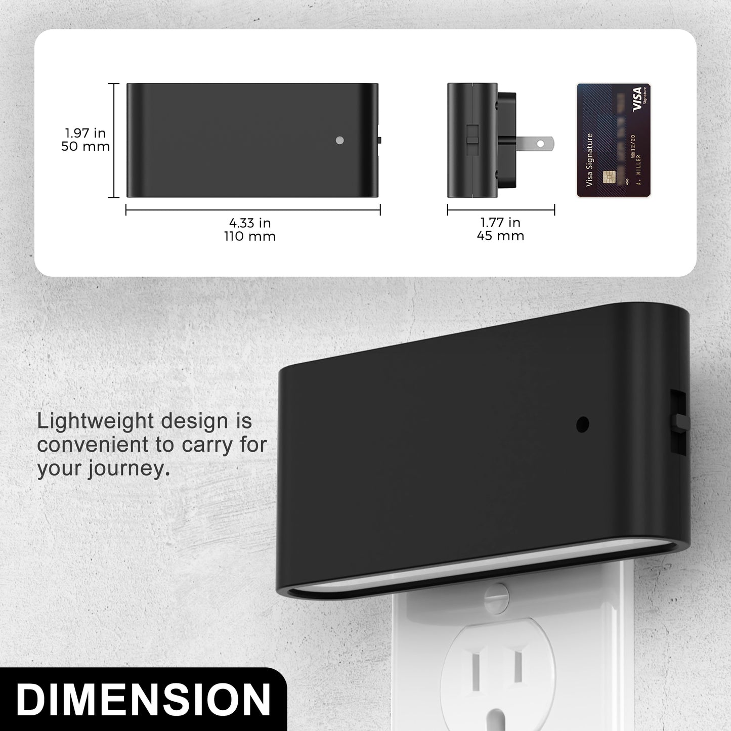YANSUN 2-Pack 1W Plug-in Dimmable Night Lights with Auto Light Control, Up and Down Lighting, Wall Sconce Style, Black Finish