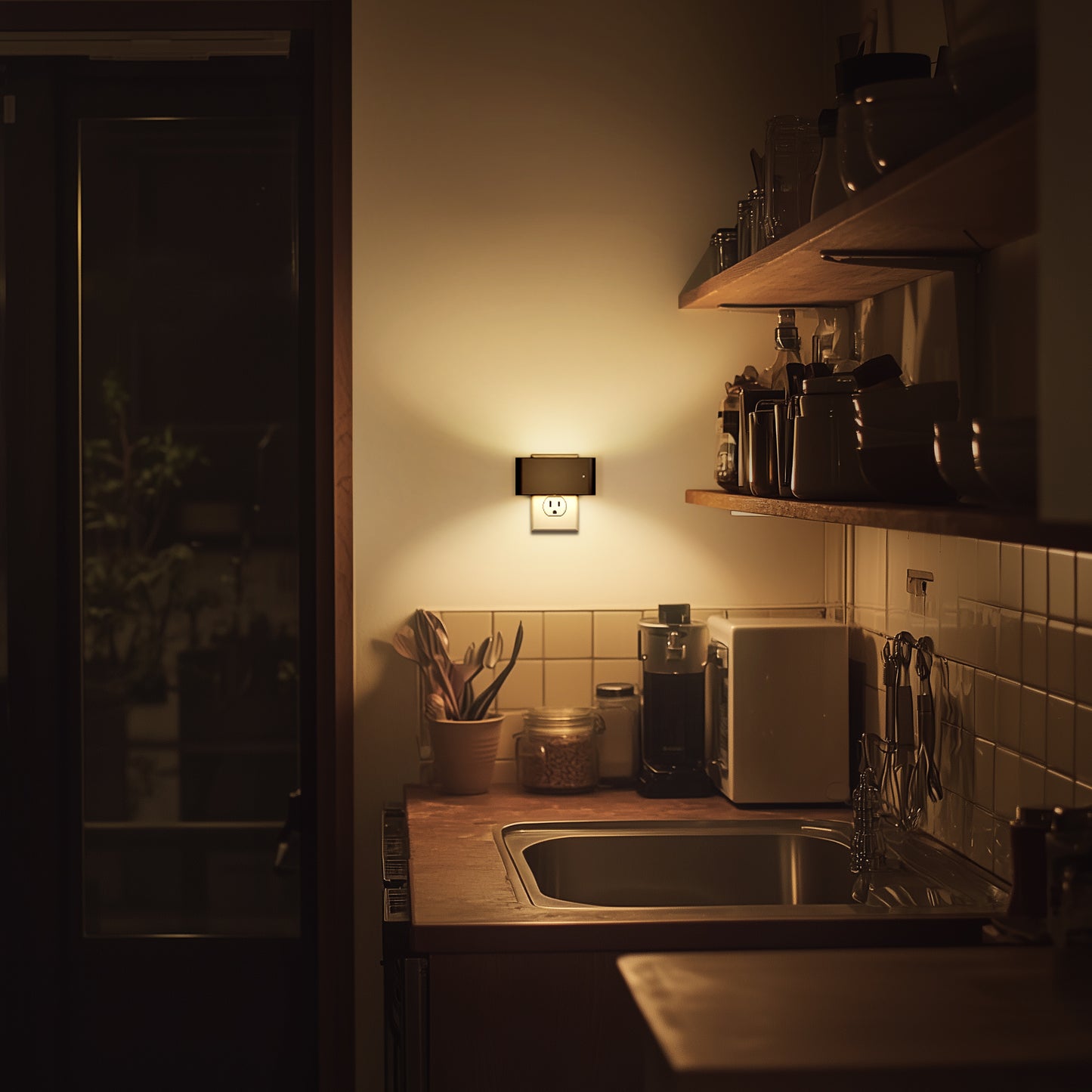 YANSUN 2-Pack 1W Plug-in Dimmable Night Lights with Auto Light Control, Up and Down Lighting, Wall Sconce Style, Black Finish