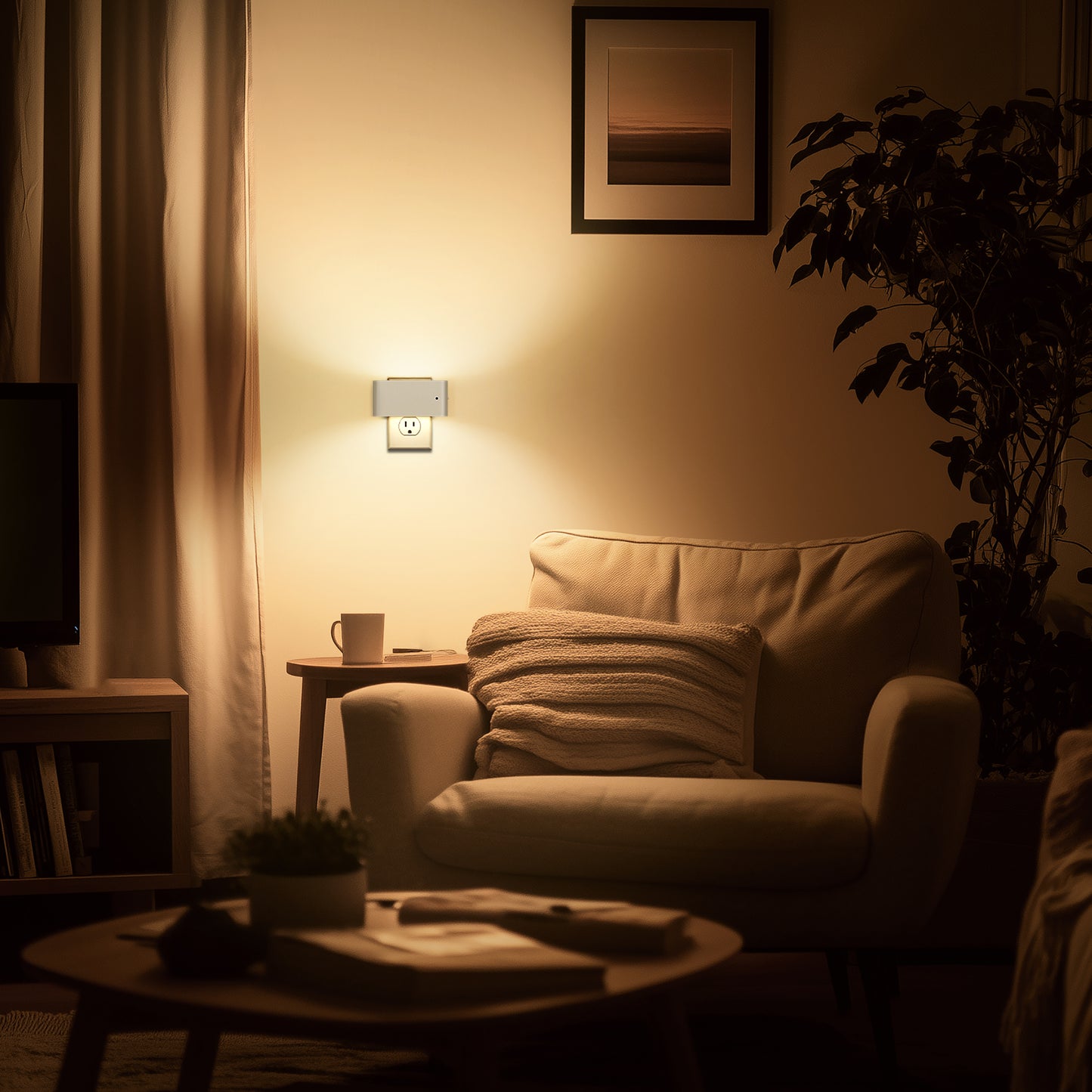 1-Light White Dimmable LED Night Light Plug in with Dusk-to-Dawn Sensor, Soft White 3000K for Bedroom, Hallway 2 Pack