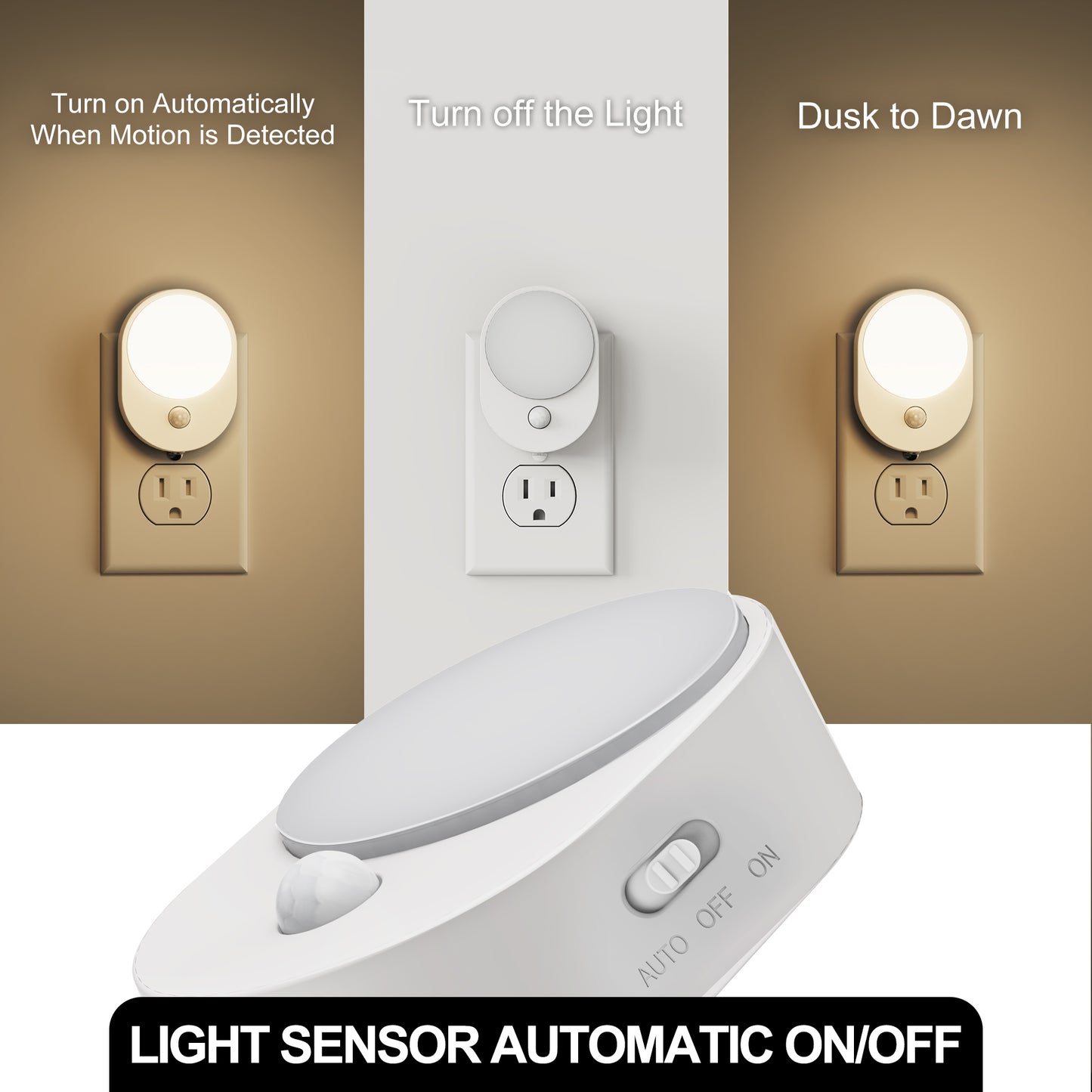 LED Motion Sensor Night Light [2-Pack], Dusk to Dawn & Motion Activated, Dimmable 30/60LM for Bathroom, Hallway, Kitchen