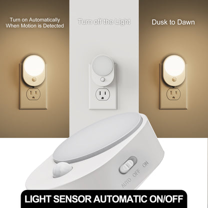 LED Motion Sensor Night Light [2-Pack], Dusk to Dawn & Motion Activated, Dimmable 30/60LM for Bathroom, Hallway, Kitchen