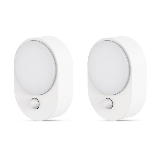 YANSUN 2-Pack 0.6W Plug-in White Motion Sensor OvalNight Light with 3-Mode Dimming, Warm 3000K Soft LED, Auto/On/Off Modes 2 Packs