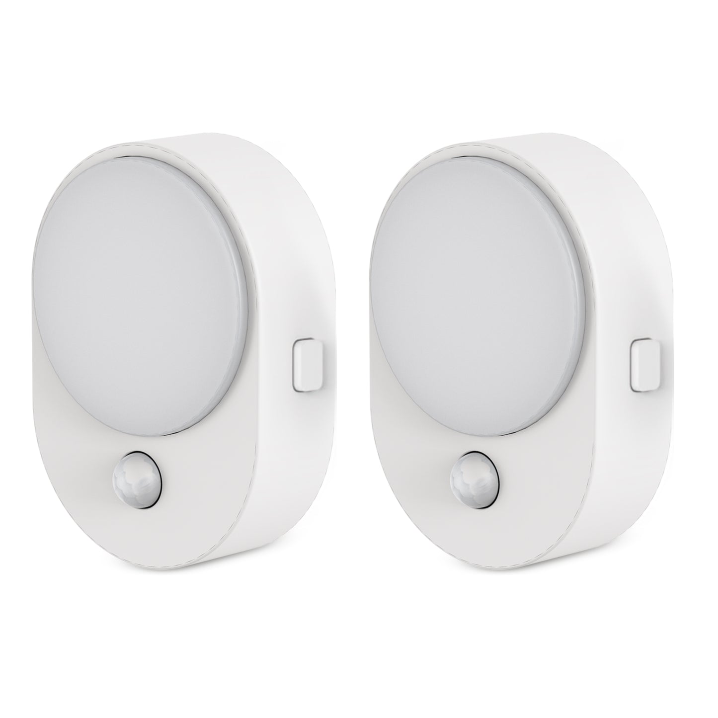 YANSUN 2-Pack 0.6W Plug-In Motion Sensor Night Lights, Oval Shape, White Housing, 5000K White Light, 3-Step Button Dimming (ON, OFF, AUTO), US Plug