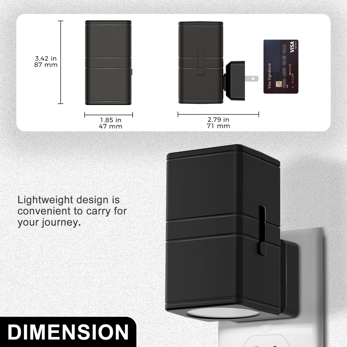 YANSUN 2-Pack 1W Black Plug-In Light-Control Night Lights, Square Cylinder Wall Lamp, Sliding Dimming, Warm 3000K