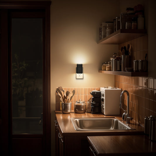 YANSUN 2-Pack 1W Black Plug-In Light-Control Night Lights, Square Cylinder Wall Lamp, Sliding Dimming, Warm 3000K