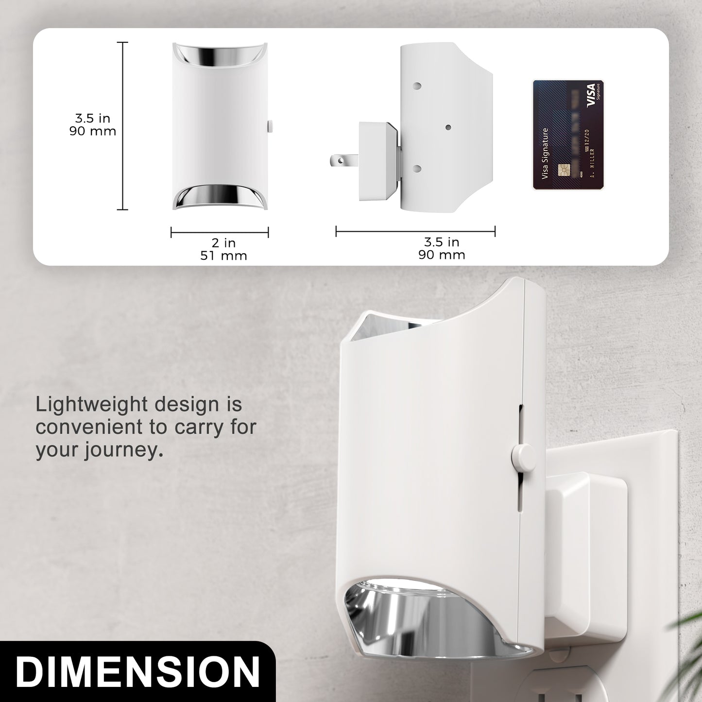 YANSUN 2-Pack 1W White Plug-In Night Lights, Cylindrical Up-Down Wall Lamps, Sliding Dimming, Warm 3000K