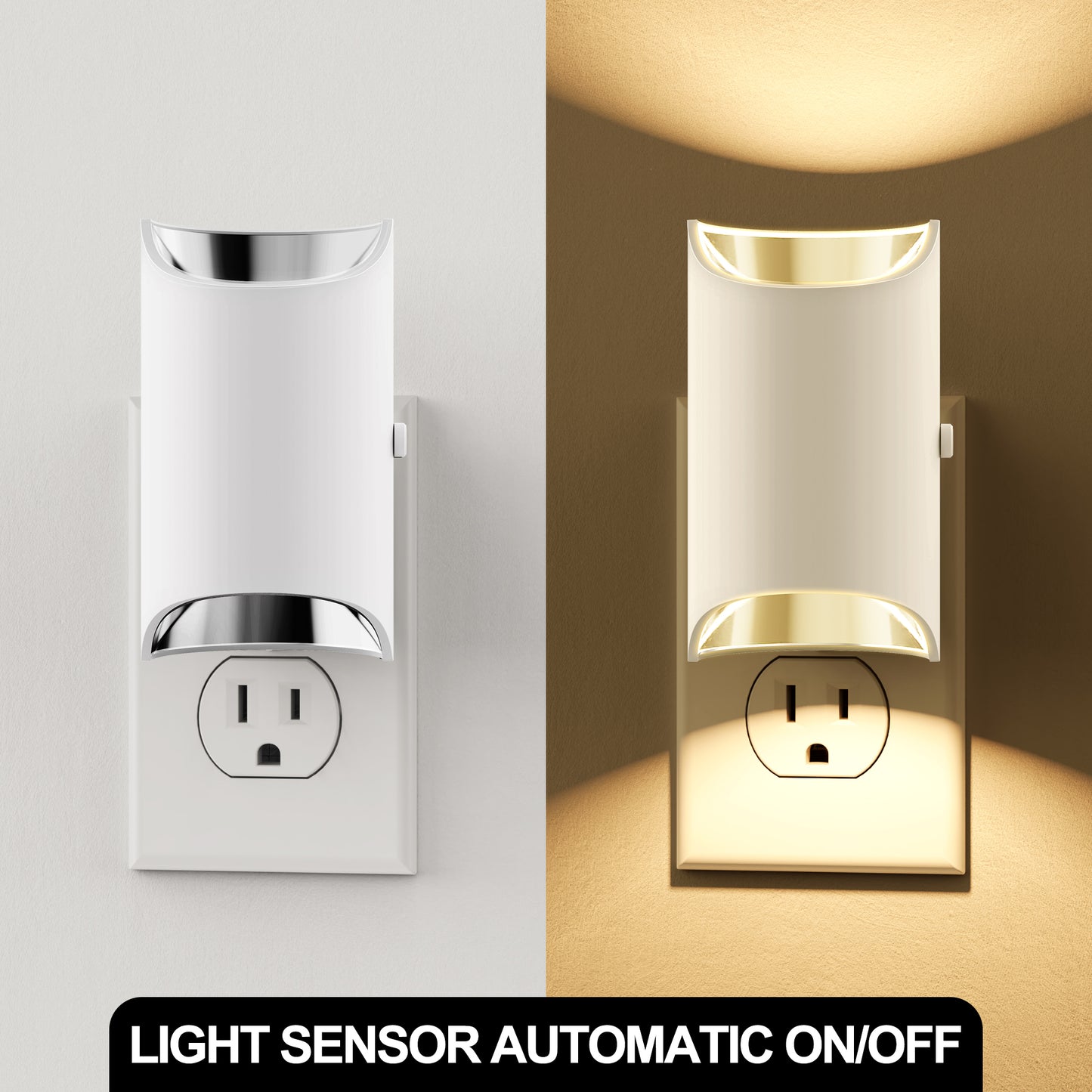 YANSUN 2-Pack 1W White Plug-In Night Lights, Cylindrical Up-Down Wall Lamps, Sliding Dimming, Warm 3000K