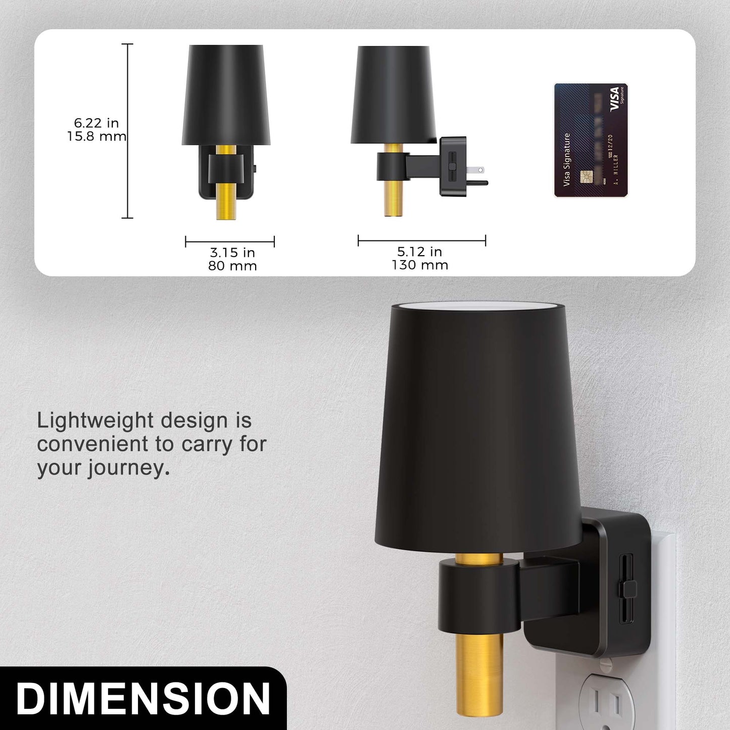 YANSUN 1-Watt Plug-in Dimmable Night Light with Auto Light Control, Up and Down Lighting, Wall Sconce Style, Black Finish 1-Pack