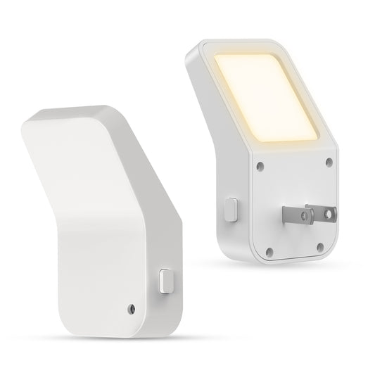 YANSUN 2-Pack 1W White Plug-In Night Lights, L-Shaped Wall Lamps with Warm 3000K Light, Three-Level Dimming, Easy US Installation