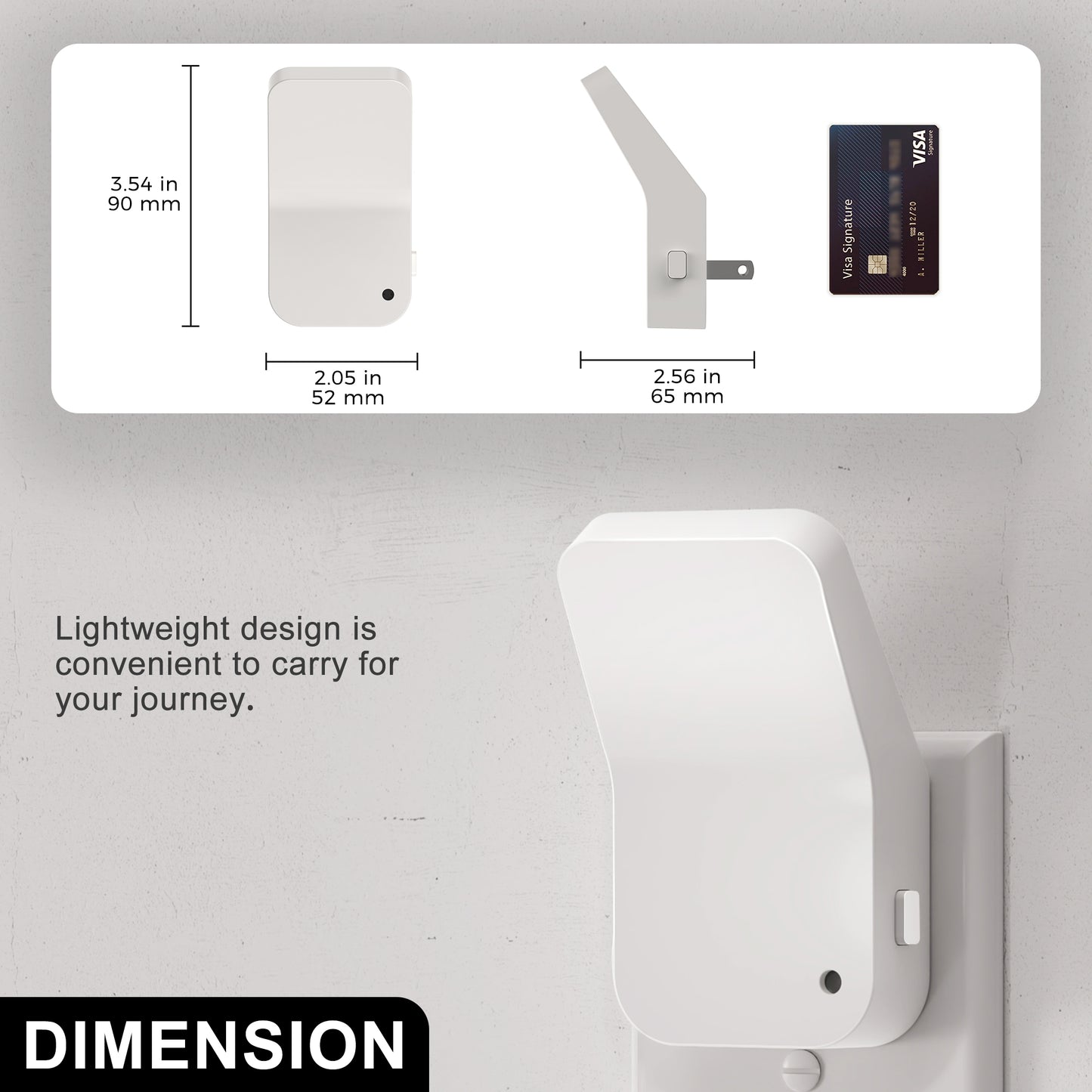 YANSUN 2-Pack 1W White Plug-In Night Lights, L-Shaped Wall Lamps with Warm 3000K Light, Three-Level Dimming, Easy US Installation