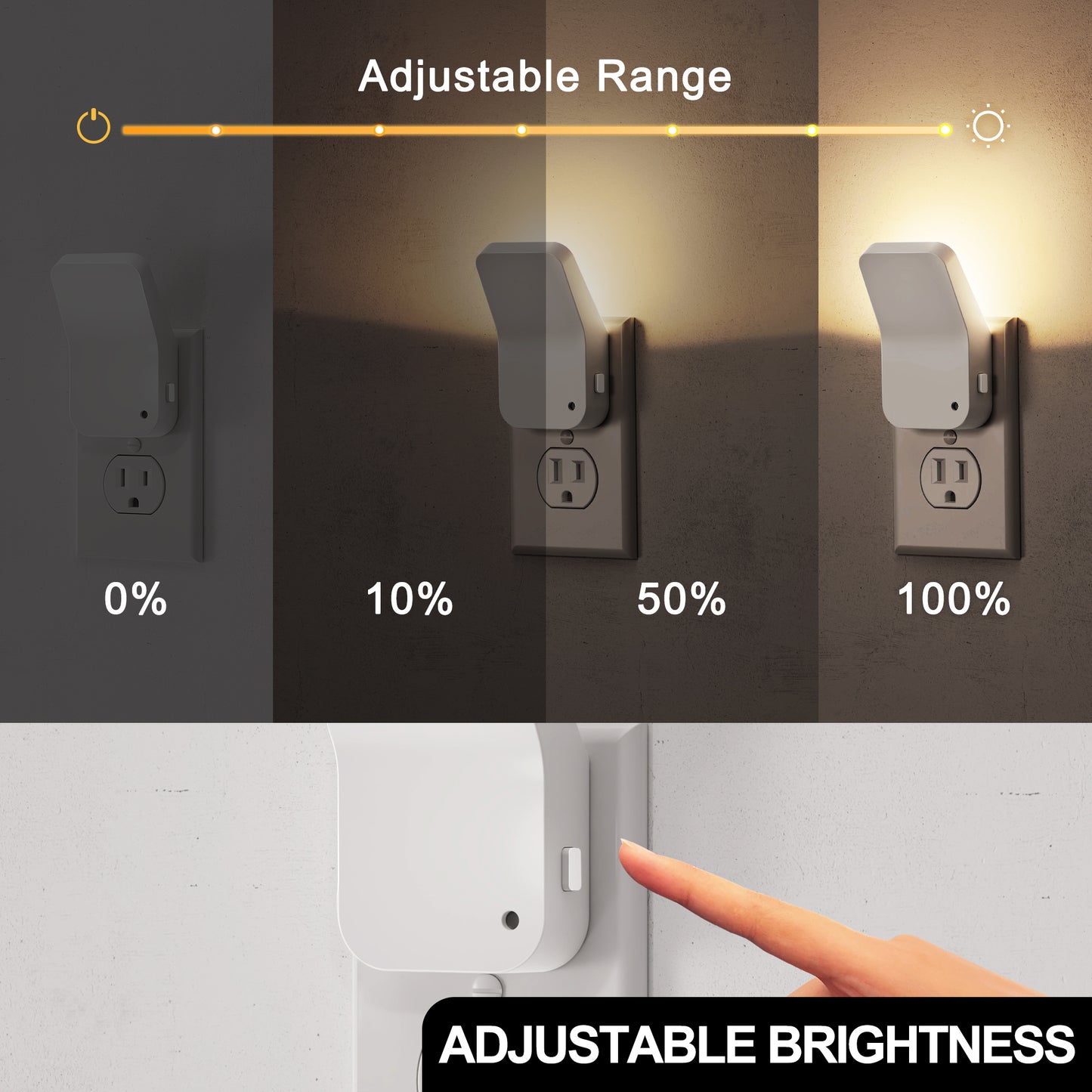 YANSUN 2-Pack 1W White Plug-In Night Lights, L-Shaped Wall Lamps with Warm 3000K Light, Three-Level Dimming, Easy US Installation