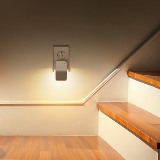 YANSUN 2-Pack 1W White Plug-In Night Lights, L-Shaped Wall Lamps with Warm 3000K Light, Three-Level Dimming, Easy US Installation