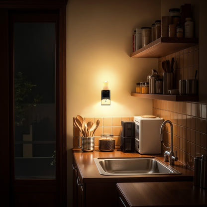 YANSUN 2W Integrated LED Plug-In Night Light, Black Slim Candle Drip, Warm 2700K, Flicker & Up/Down Beam, 2-Pack