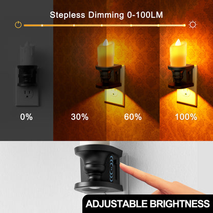 YANSUN 2W Integrated LED Plug-In Night Light, Black Candle Drip Design, Amber 1600K, Up & Down Beam, Flicker Effect, 2-Pack