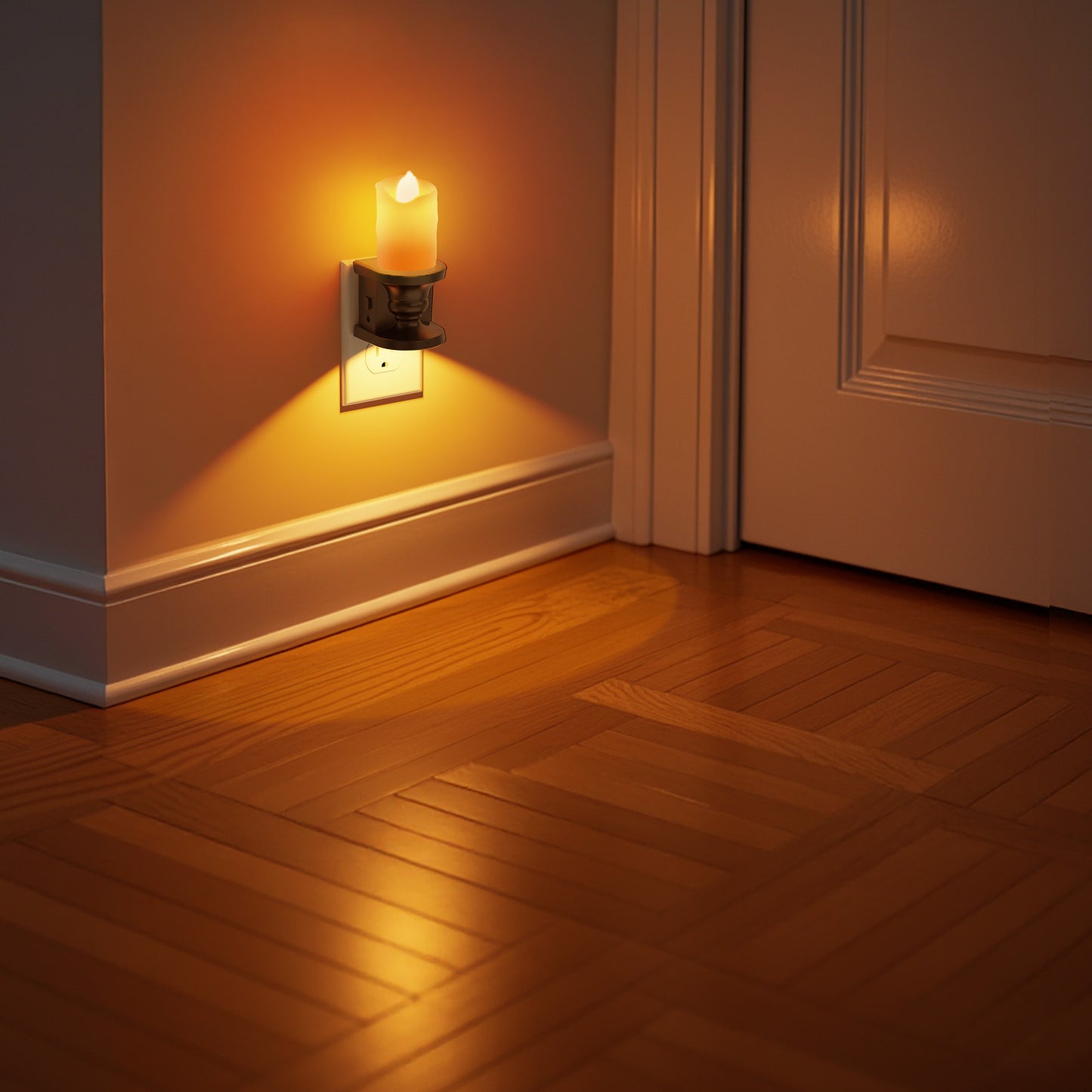 YANSUN 2W Integrated LED Plug-In Night Light, Black Candle Drip Design, Amber 1600K, Up & Down Beam, Flicker Effect, 2-Pack