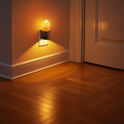 YANSUN 2W Integrated LED Plug-In Night Light, Black Candle Drip Design, Amber 1600K, Up & Down Beam, Flicker Effect, 2-Pack
