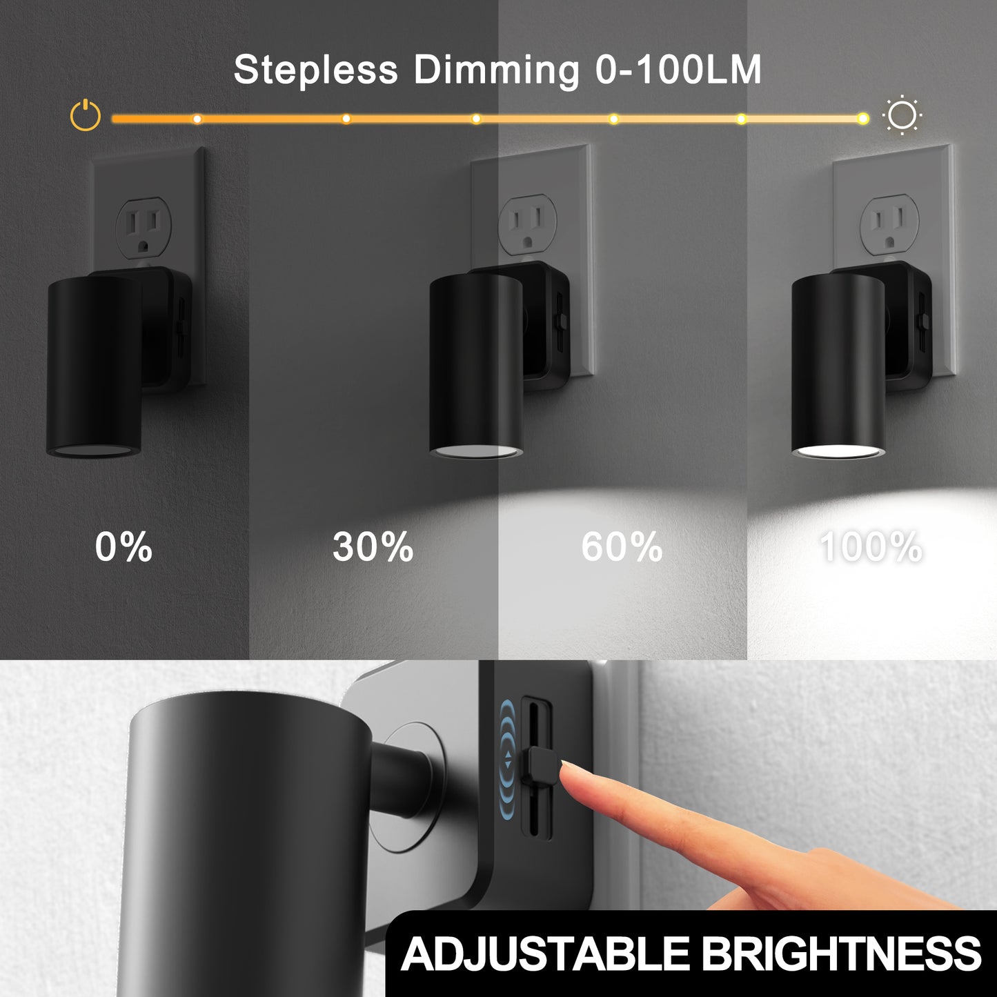 YANSUN 2-Pack 1W Dusk to Dawn Plug-in Night Lights Adjustable Cylinder Head 5000K Cool White Dimmable LED Night Lights for Bedroom Hallway Bathroom