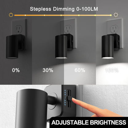 YANSUN 2-Pack 1W Dusk to Dawn Plug-in Night Lights Adjustable Cylinder Head 5000K Cool White Dimmable LED Night Lights for Bedroom Hallway Bathroom
