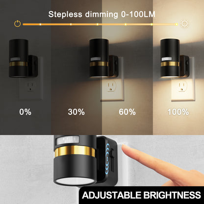LED Light Sensor Night Light [2-Pack], 3000K Soft White, Dimmable 0-100LM, Plug-In for Bedroom, Hallway, Bathroom
