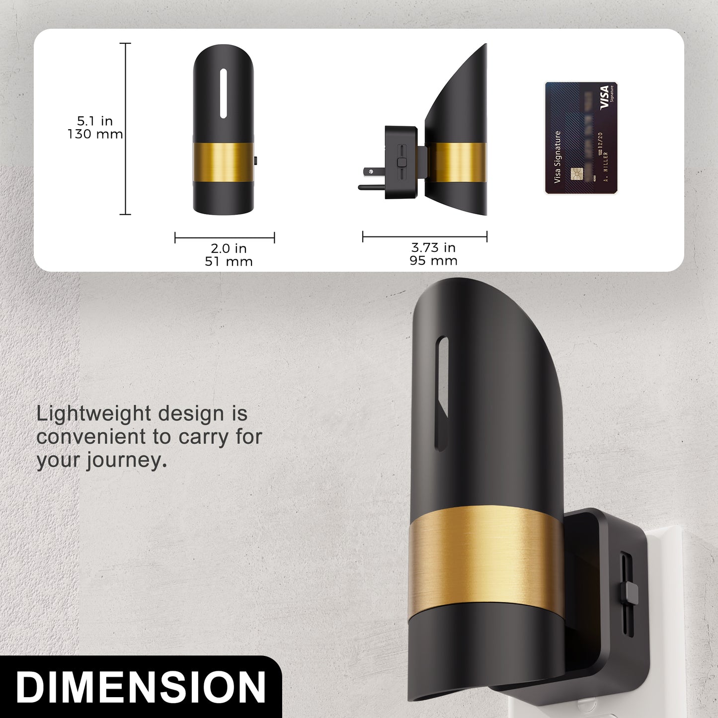 YANSUN 2-Pack 1W Black Plug-In Bamboo Hollow Cylinder Night Lights with Gold-Tone Belt, Warm 3000K Dimmable, US Plug