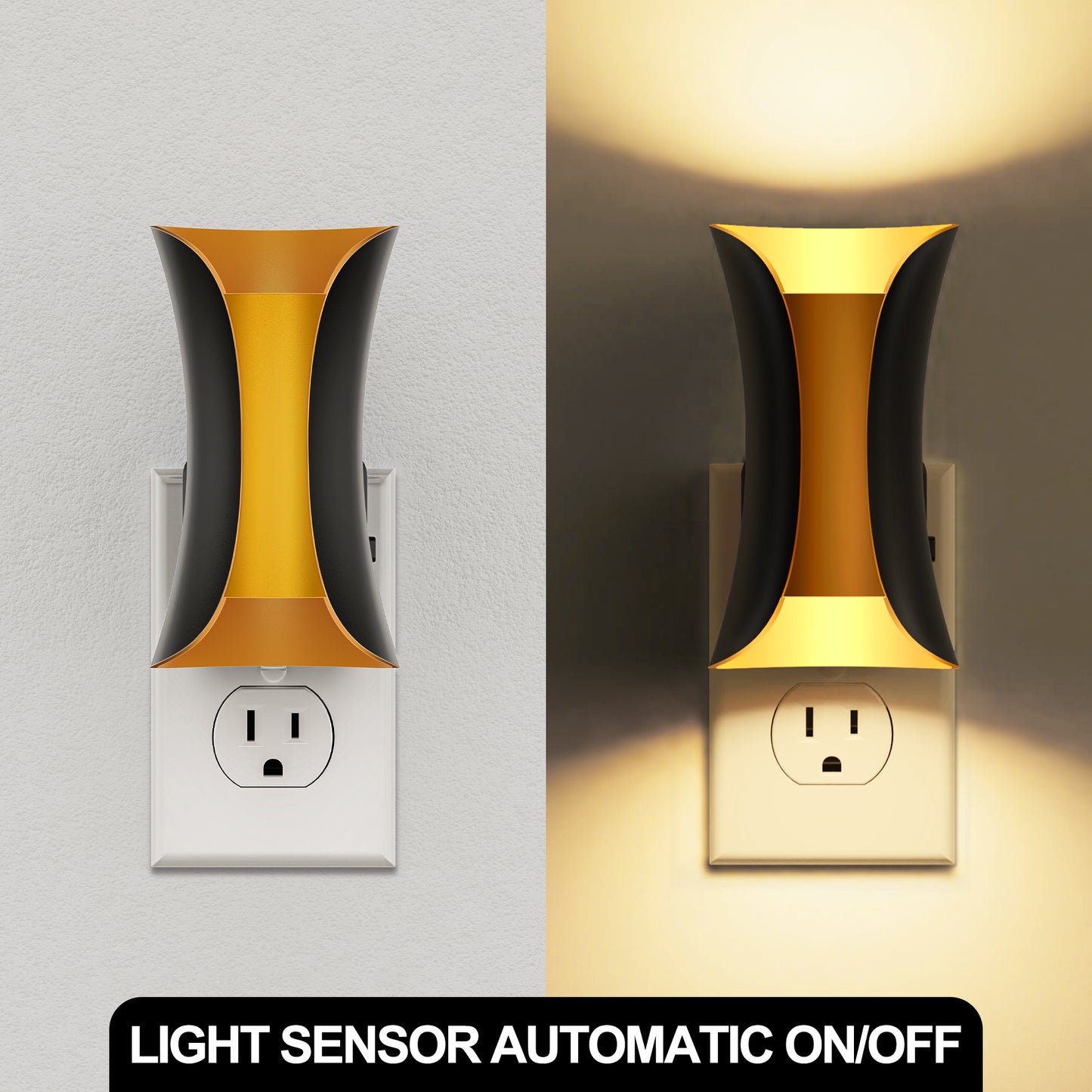 YANSUN 2-Pack 1W LED Plug-In Night Light with Hourglass Waist Design, Up/Down Light, Adjustable Slide Dimmer 0%-100%, Warm 3000K
