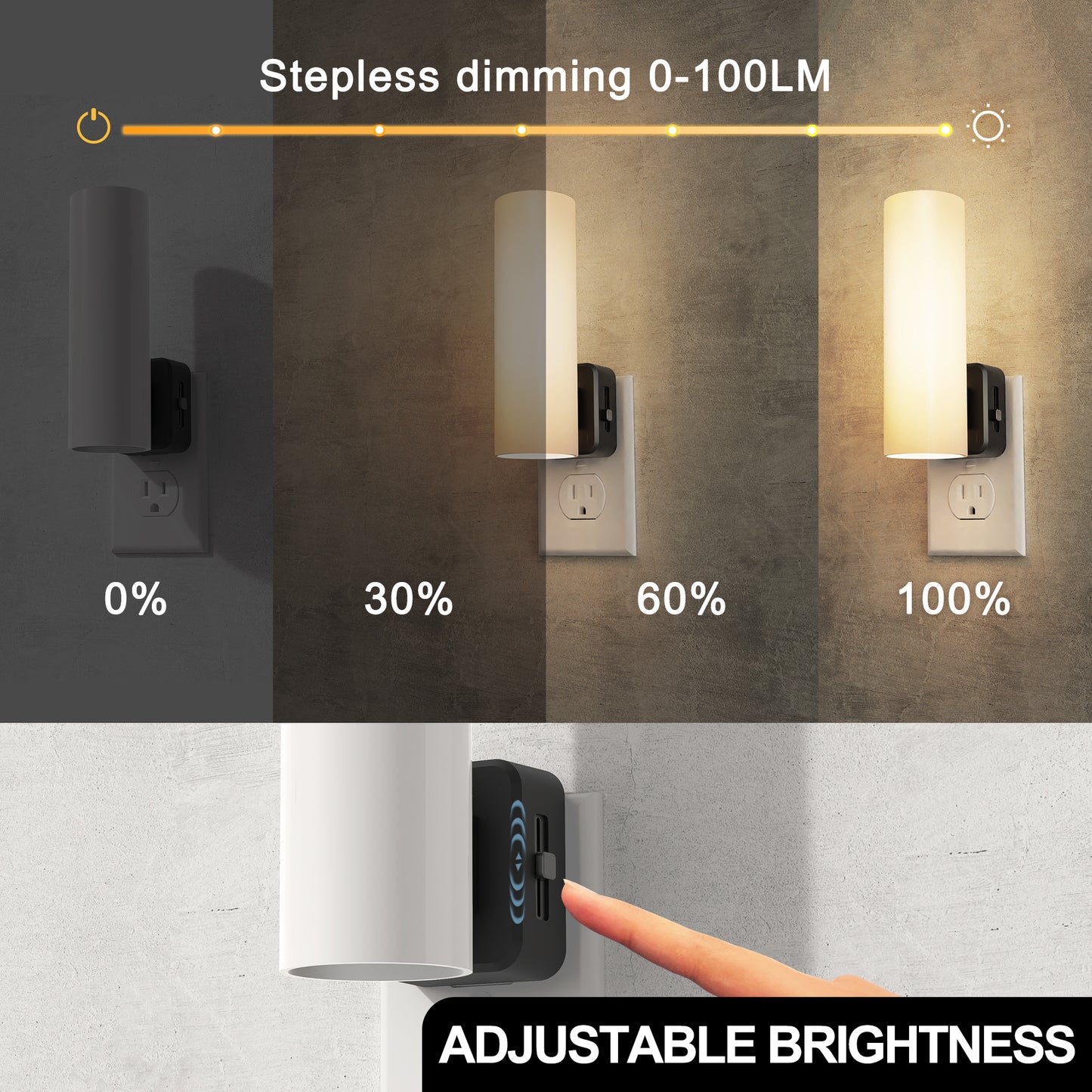 YANSUN 1-Watt Plug-in Frosted LED Night Light 3000K Warm Glow with Dimmable Control and Full Cylindrical Shade (2-Pack)