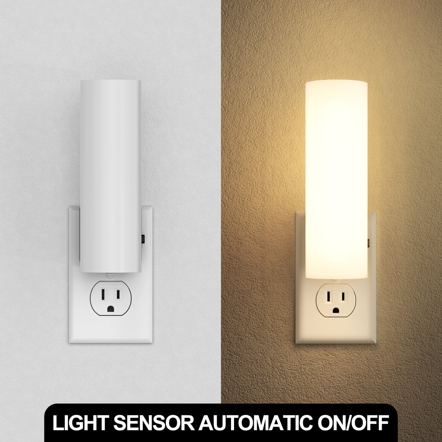 YANSUN 1-Watt Plug-in Frosted LED Night Light 3000K Warm Glow with Dimmable Control and Full Cylindrical Shade (2-Pack)