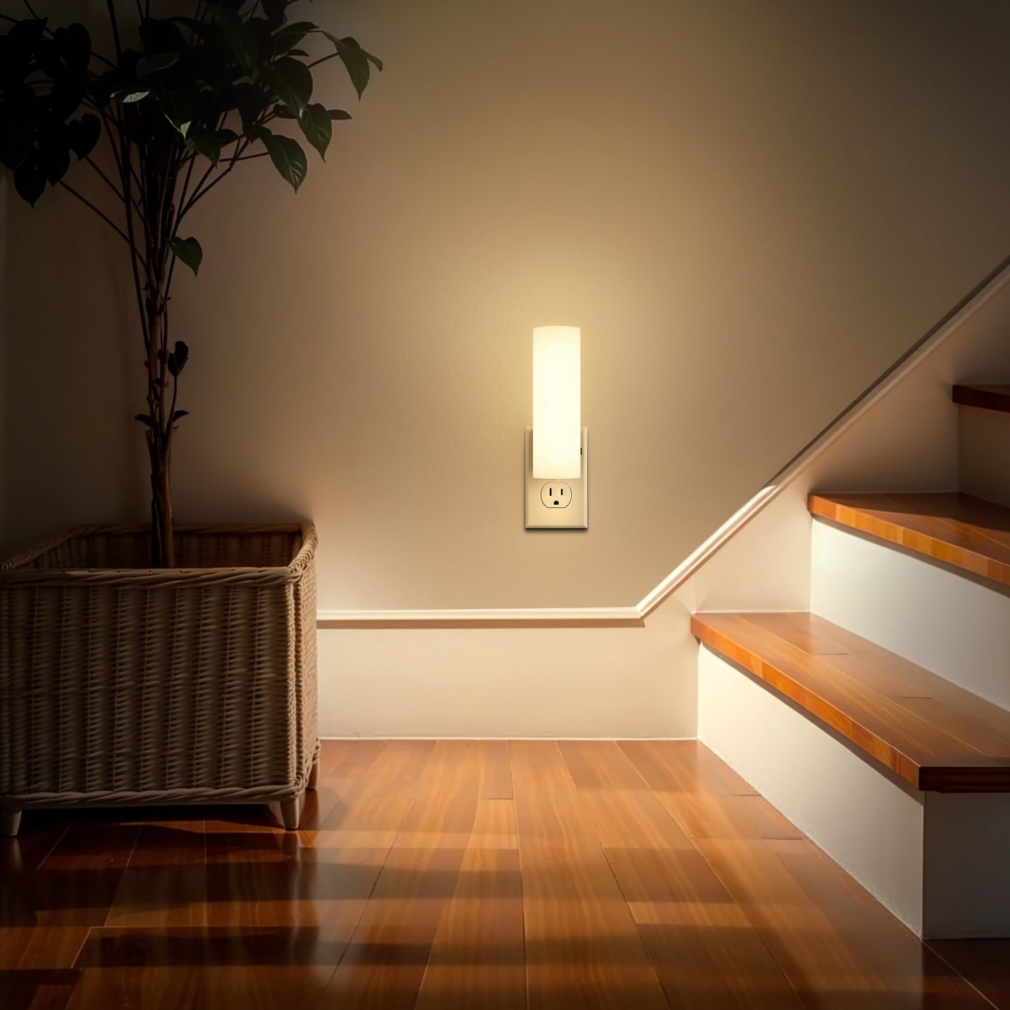 YANSUN 1-Watt Plug-in Frosted LED Night Light 3000K Warm Glow with Dimmable Control and Full Cylindrical Shade (2-Pack)