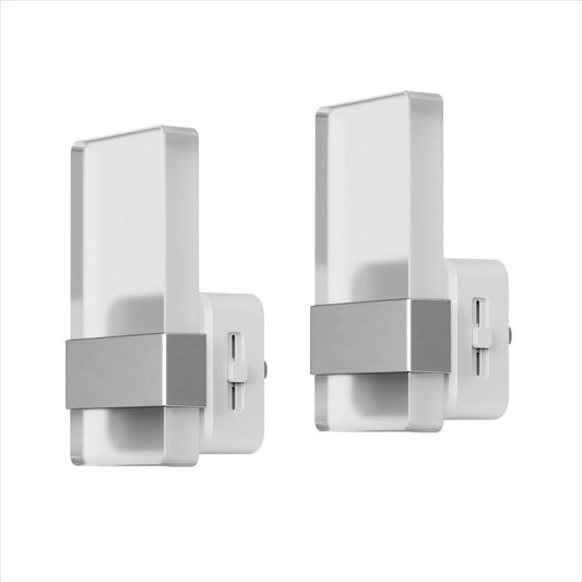 YANSUN 2-Pack Plug-In Night Lights with Frosted Acrylic Columns, Brushed Nickel Finish, 5000K White Light, Dimmable