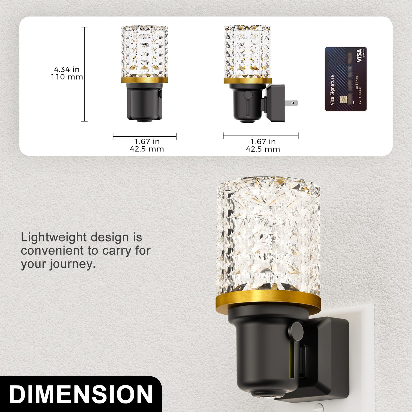 YANSUN 1-Watt Integrated LED Plug-In Night Light, White 5000K, Diamond Crystal Shade, Slide Adjustable, Light Sensor, 1-Pack