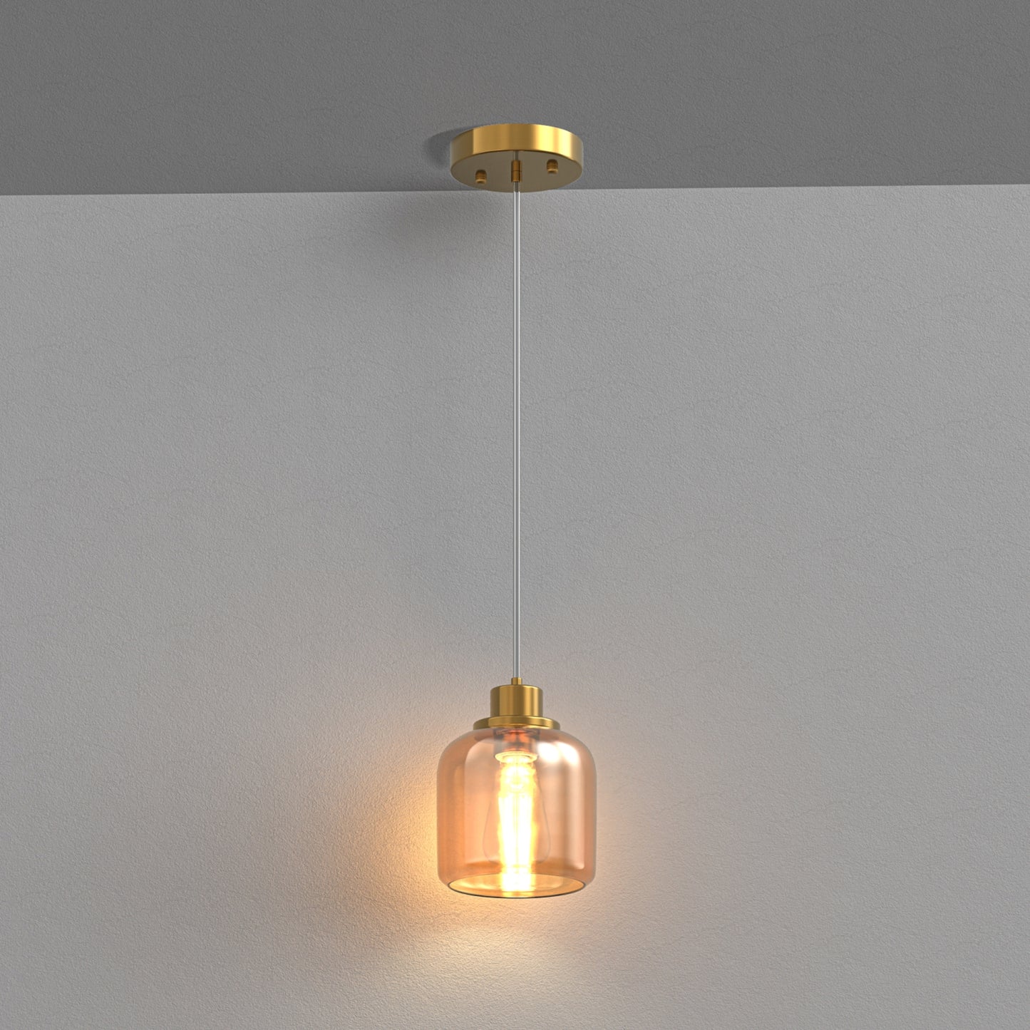 YANSUN 1-Light Traditional Pendant Light with Rounded Amber Glass Shade and Copper-Plated Metal Finish, No Bulbs Included