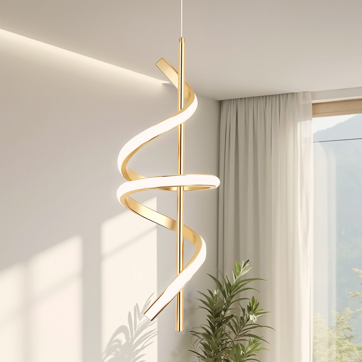 YANSUN 1-Light Copper Modern Spiral Tube Pendant Light, 18-Watt Integrated LED, 1440LM, 6000K, Minimalist Hanging Ceiling Light