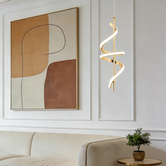 YANSUN 1-Light Copper Modern Spiral Tube Pendant Light, 18-Watt Integrated LED, 1440LM, 6000K, Minimalist Hanging Ceiling Light