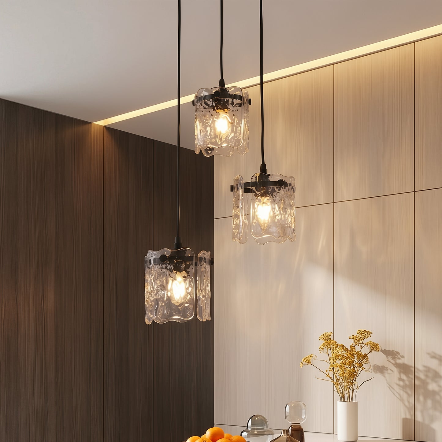 YANSUN 12.6 in 3-Light Cluster Black Powder-Coated Metal Frame Pendant Light with Clear Glass Shades, E12 Base