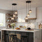 YANSUN 12.6 in 3-Light Cluster Black Powder-Coated Metal Frame Pendant Light with Clear Glass Shades, E12 Base