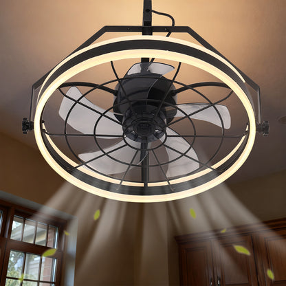 YANSUN 20 in 5-Blade Dual Mount Fan Light with Remote Control, Black, 110-220V, Hardwired