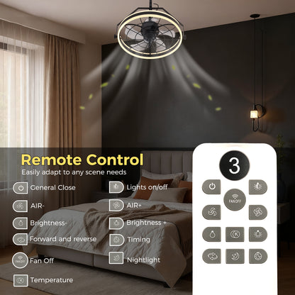 YANSUN 20 in 5-Blade Dual Mount Fan Light with Remote Control, Black, 110-220V, Hardwired