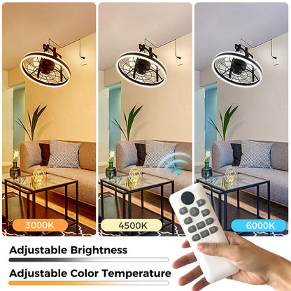 YANSUN 20 in 5-Blade Dual Mount Fan Light with Remote Control, Black, 110-220V, Hardwired