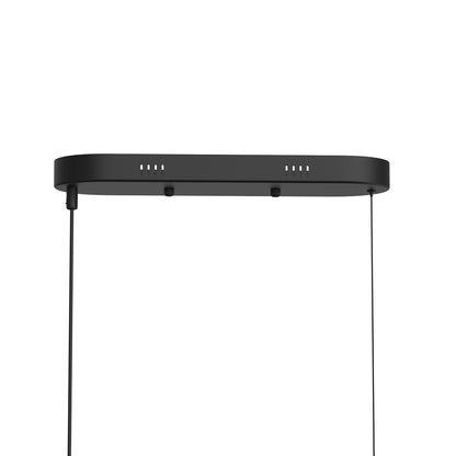 YANSUN 3-Light Farmhouse LED Island Pendant 37.6 in. Matte Black Metal with Oval Wood Shades Dimmable Color Temp 3000-6000K