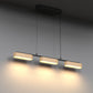 YANSUN 3-Light Farmhouse LED Island Pendant 37.6 in. Matte Black Metal with Oval Wood Shades Dimmable Color Temp 3000-6000K