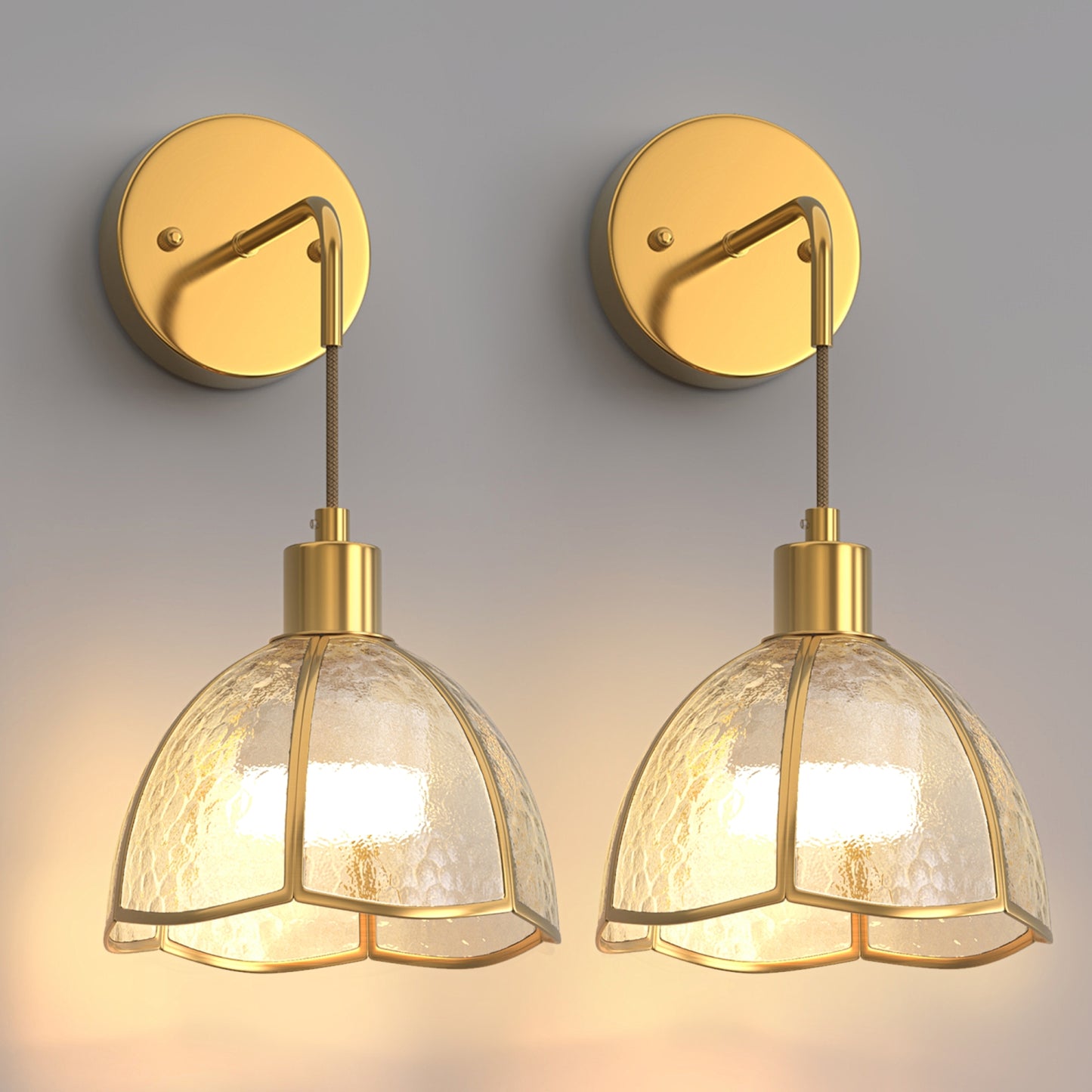 YANSUN 7.3 in. 1 Light Copper Plated Traditional Smart Home Wall Sconce with Dome Clear Segmented Glass Shade (2-Pack)