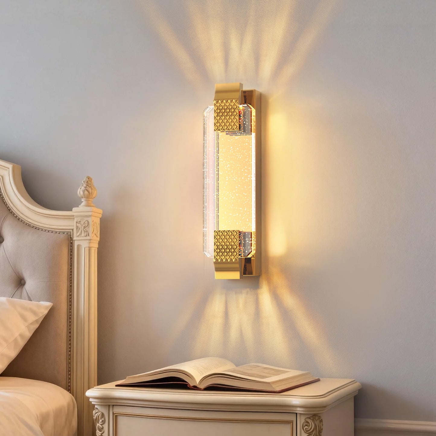 YANSUN Wall Sconce with Bubble Crystal Column, French Gold Finish, Integrated LED Adjustable Color Temperature, 15.7-Inch