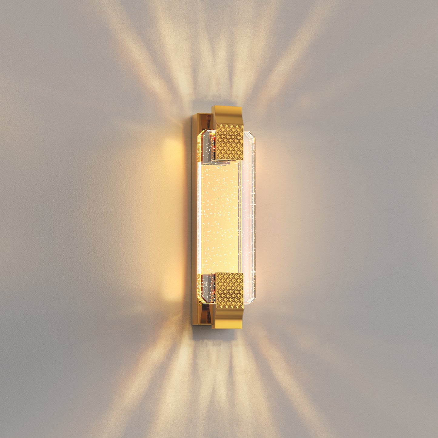 YANSUN Wall Sconce with Bubble Crystal Column, French Gold Finish, Integrated LED Adjustable Color Temperature, 15.7-Inch