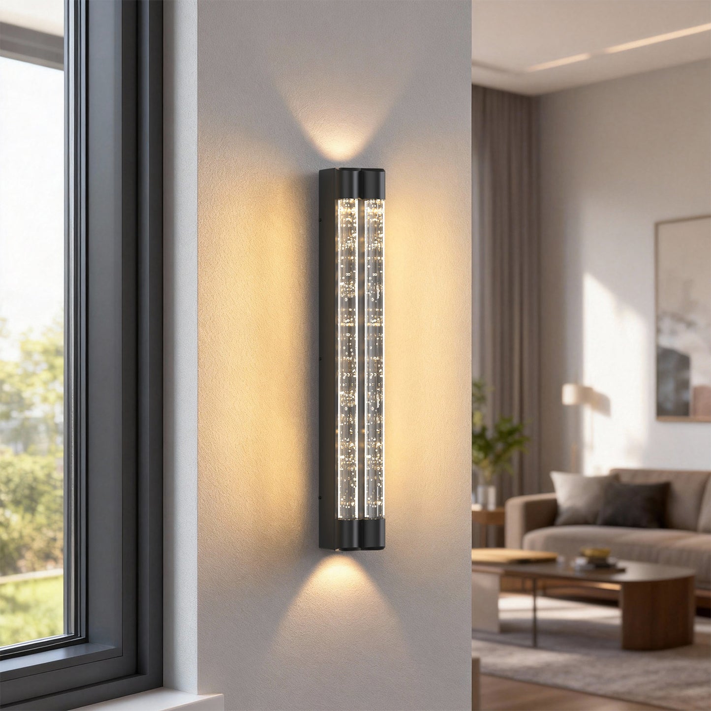 YANSUN Wall Sconce with Multi-Faceted Bubble Columns, Sand Black Finish, Integrated LED 3000K, Modern Design, 15.7-Inch