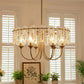 YANSUN Modern 6 Light Natural Copper Chandelier with Clear Glass Drops Shade, No Bulbs Included for Kitchen Island