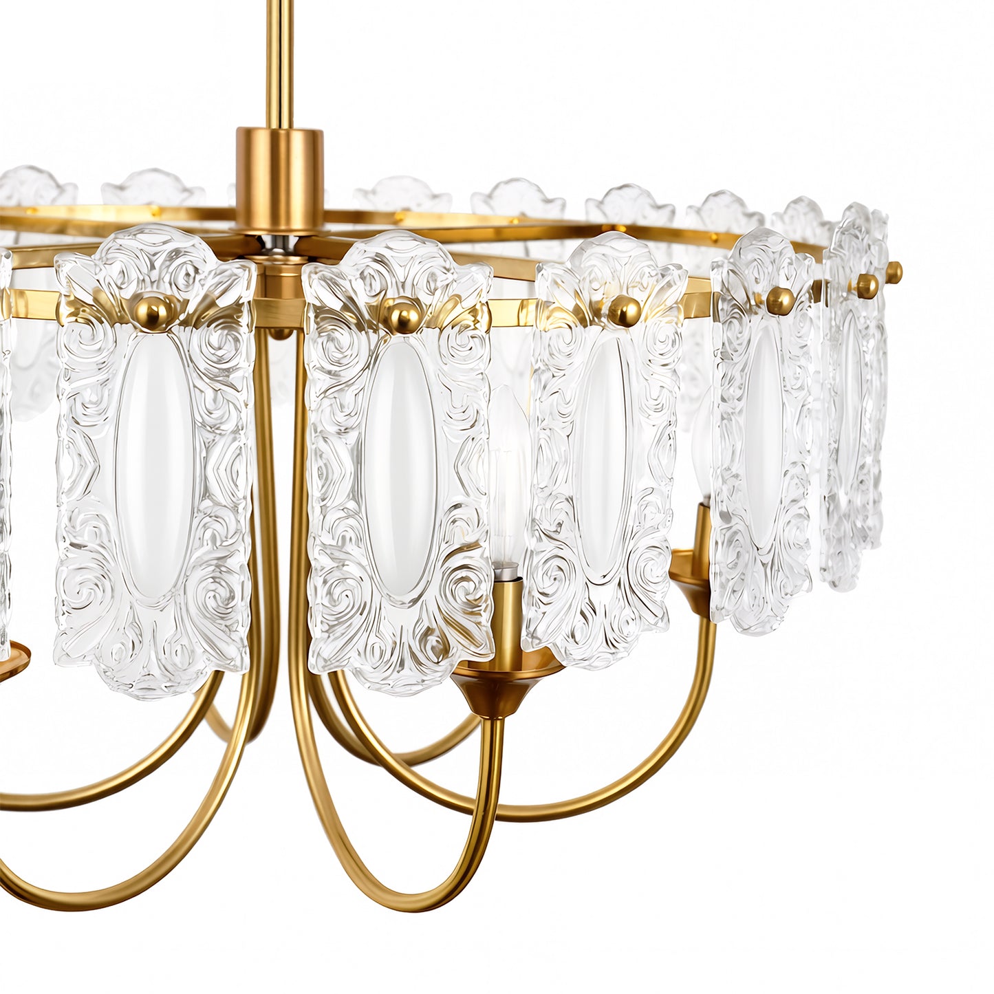 YANSUN Modern 6 Light Natural Copper Chandelier with Clear Glass Drops Shade, No Bulbs Included for Kitchen Island