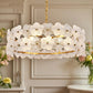 YANSUN 19.7 in. 6-Light Brass Drum Integrated LED Chandelier with Frosted Glass Panels, Modern E12 Pendant Light Fixture