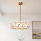 YANSUN 19.7 in. 6-Light Brass Drum Integrated LED Chandelier with Frosted Glass Panels, Modern E12 Pendant Light Fixture